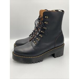 Dr Martens Leona Platform Lace Up Heeled Boots Women's Sz 10 Black Leather NEW